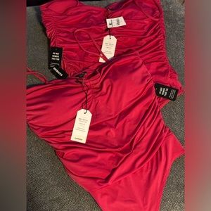 Body Contour Compression Ruched Thong Bodysuit With Bra Cups L or XL